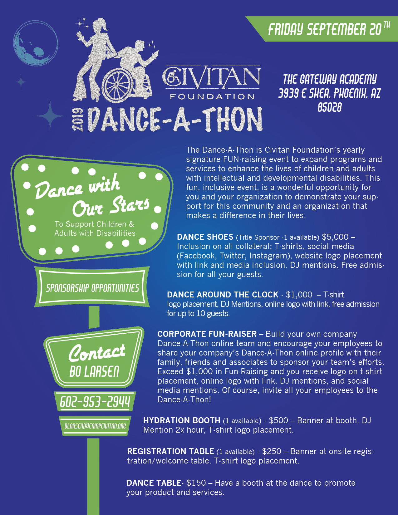 Sponsorship flier for Dance-A-Thon.